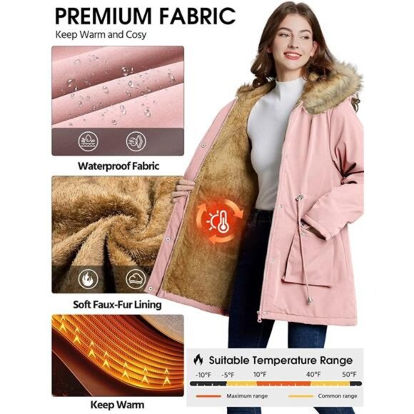 Womens Winter Coat Warm Thicken Puffer Jackets Pink - Picture 2 of 5